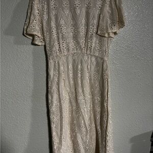 AS IR the Label Diana Short Sleeve Ivory Lace Eyelet Midi Dress